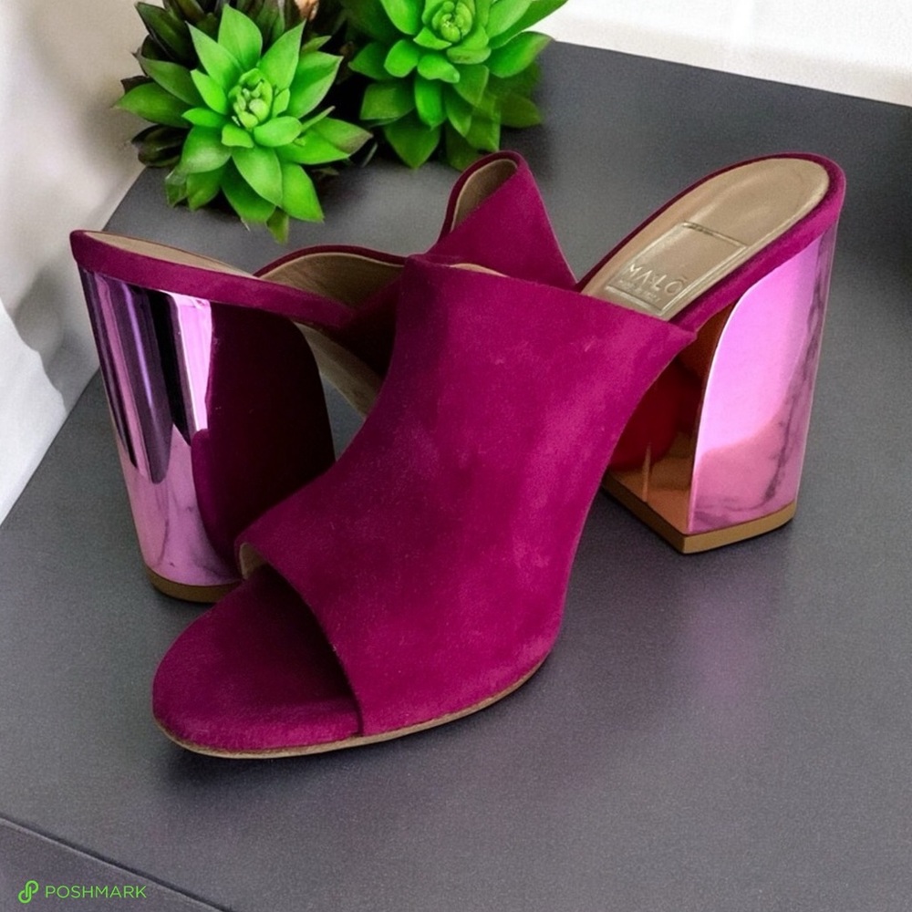 💖 Ma&Lo Fuchsia Suede Mules with Mirrored Heels 💖